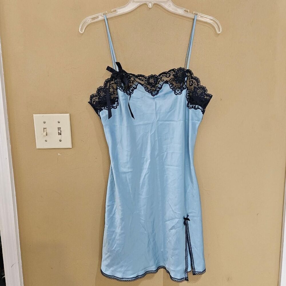 y2k coquette grunge blue navy bow victoria's secret slip dress
